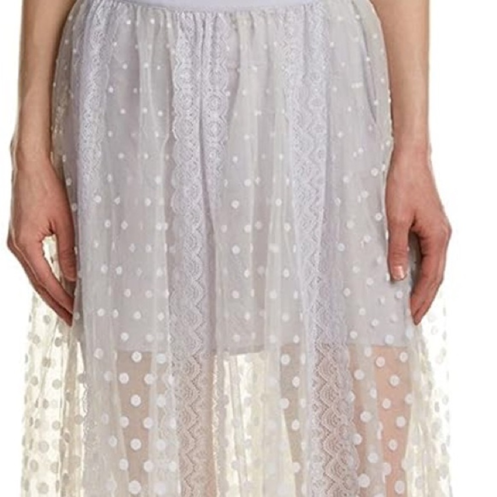 Free people dreaming of you Sheer White Polka Dot Maxi Skirt
